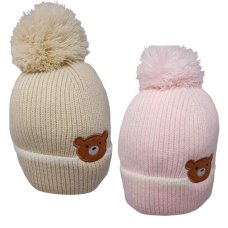 KIDS6253: Baby Knitted Cuff Bear Patch Embroidery Hat (3-12 Months)